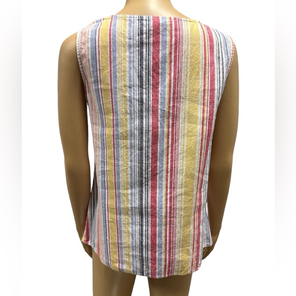 Chloe + Rene Linen Striped Embellished Gold Ring Neckline Sleeveless Blouse S - Picture 5 of 10